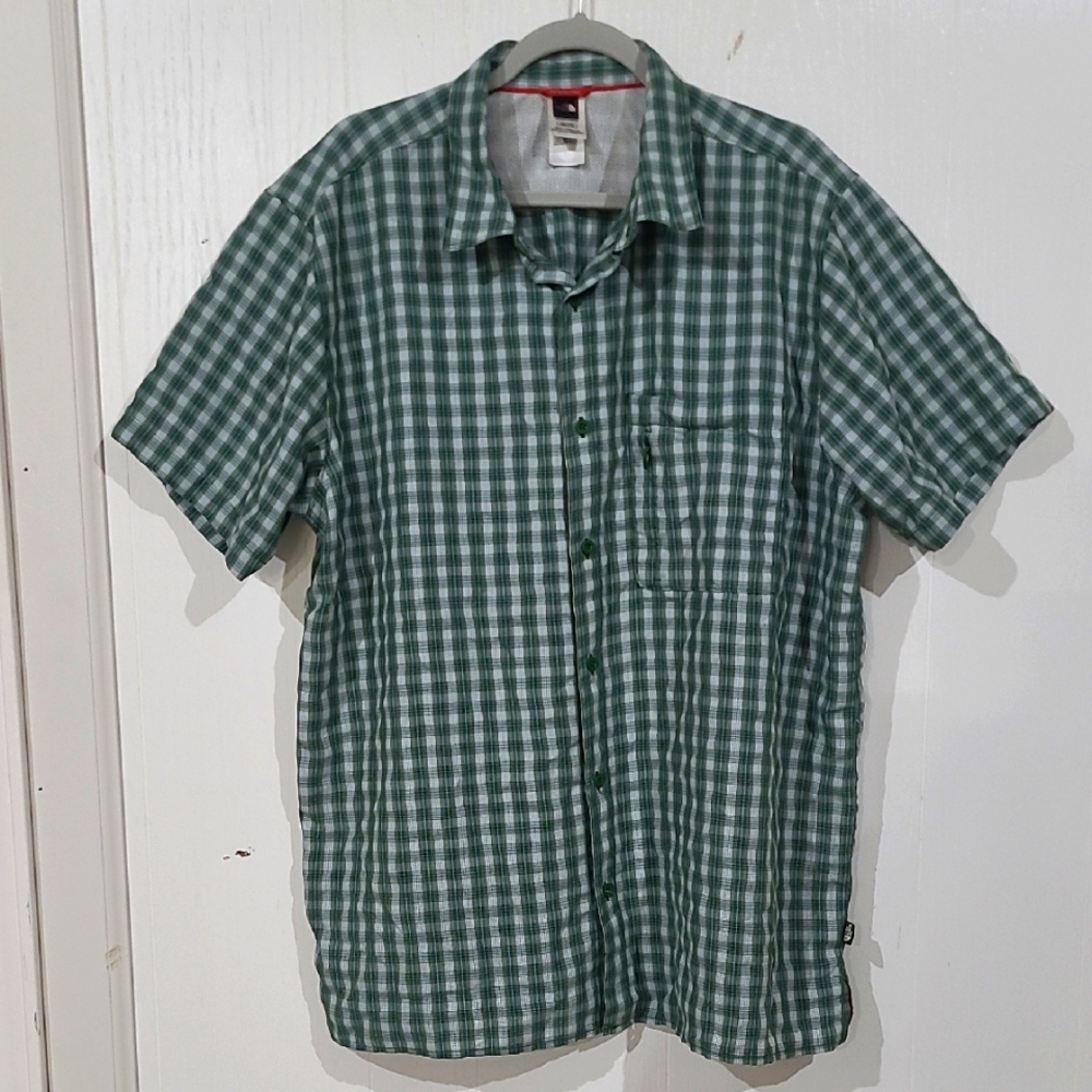 The North Face Mens Recycled Polyester Short Sleeve Green Plaid Shirt Size XXL